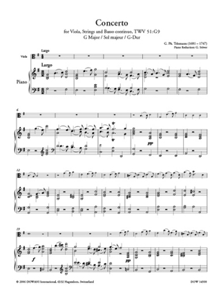 Concerto Alto TWV 51 : G 9, sol majeur - TELEMANN - Partition - Alto
